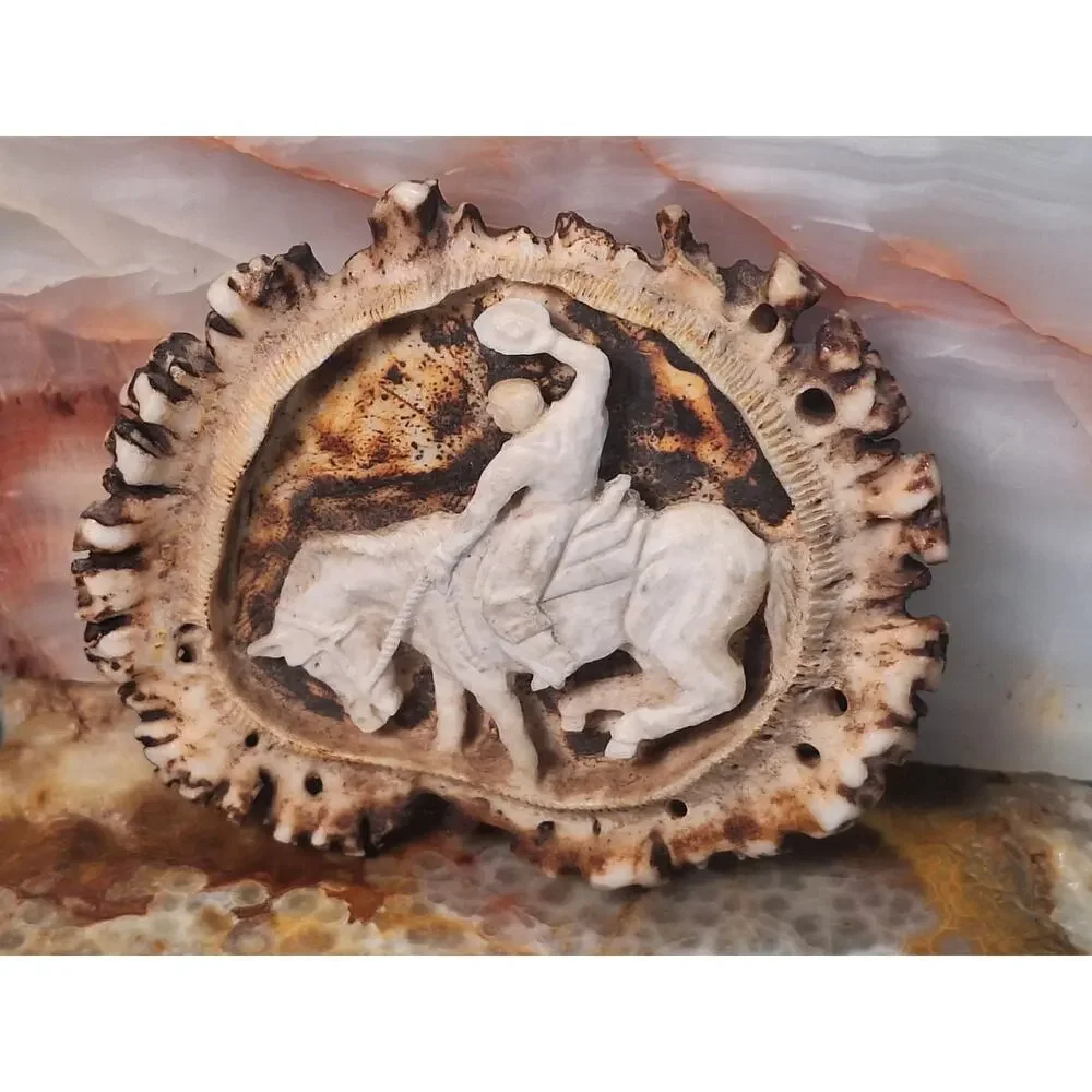 1982 Ben C Barto Carved Elk Horn Belt Buckle #141 Western Folk Art - Stunning!